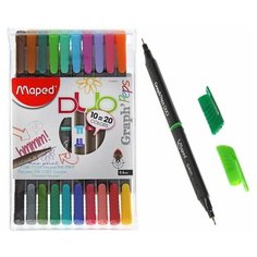 Набор ручек капиллярных 20 цветов, 10 штук, Maped Graph Peps Duo 0.4 мм, трёхгранный корпус