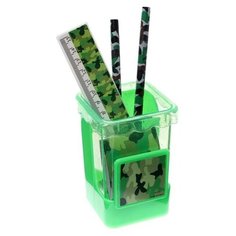 Набор настольный детский "Милитари" (подставка + 2 карандаша + линейка + точилка + ластик + блокнот 8 листов) Calligrata