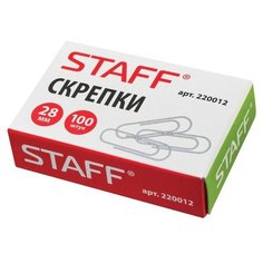 Скрепки канцелярские 28 мм, без покрытия, 100 шт, STAFF, картонная коробка