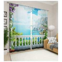 Фотошторы «Балкон с видом на море» 145х260см- 2 шт Сирень