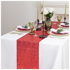 Дорожка с пайетками на стол, цв. красный, 30*160 см Этель
