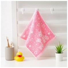 Полотенце махровое Крошка Я "Жирафы" 26*26 см, цв. розовый, 100% хлопок, 400 гр/м2