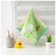 Полотенце махровое Крошка Я "Овечки" 25*50 см, цв. зеленый, 100% хлопок, 400 гр/м2