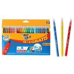 Фломастеры 24 цвета, детские, смываемые, среднее письмо, BIC Kid Couleur