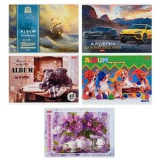 Альбом для рисования А4, 40 листов на скрепке «Ассорти», обложка мелованный картон, блок 100 г/м2, перфорация на отрыв, микс Hatber