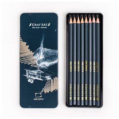Набор чернографитных карандашей разной твёрдости «Малевичъ» GrafArt, 8 штук, 8B-2H, в металлической коробке
