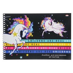 Альбом для рисования А4, 40 листов на гребне "Настощие единороги", бумажная обложка, блок 100 г/м2 Проф Пресс
