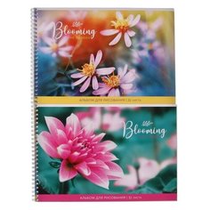 Альбом для рисования А4, 32 листа на гребне "Цветы", обложка мелованный картон, блок 100 г/м2, микс Art Space