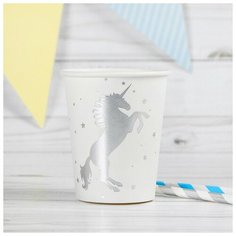 Стакан бумажный «Единорог», набор 6 шт 220 мл, цвет серебристый Страна Карнавалия