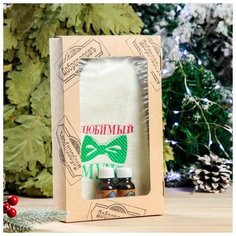 Набор для бани в коробке "Любимый муж" шапка, масло можжевельника и пихты Добропаровъ