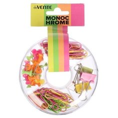 Набор канцелярских принадлежностей 89 предметов: (скрепки 50 мм - 15 шт; скрепки 28 мм - 50 шт; кнопки силовые - 20 шт, зажимы для бумаг 19 мм - 4 шт) в пластиковой коробке, "deVENTE. Monochrome