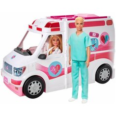 Набор игровой Barbie Кем быть? Клиника 2 куклы+машина скорой помощи GMG35