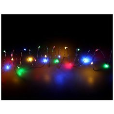 Гирлянда капельки, 30 разноцветных mini- LED, серебристая провод- проволока, 1.8+0.3 м, контроллер, батарейки, SNOWHOUSE L