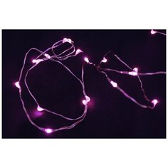 Гирлянда капельки, 20 розовых mini- LED, серебристая проволока, 1.9+0.3 м, батарейки, SNOWHOUSE LDM020P- BO