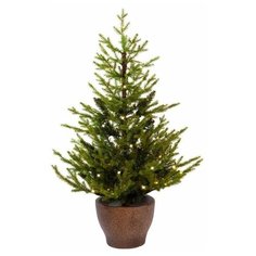 Ёлка настольная норвэй зелёная в кашпо, (литая хвоя РЕ+PVC), 60 тёплых белых micro LED- огней, 90 см, контроллер, таймер Kaemingk