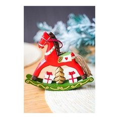 Ёлочная игрушка лошадка-качалка С подарками, дерево, красная, 14 см, Breitner XY1510-1
