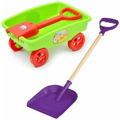 Игрушки для песочницы для снега Тележка детская садовая + Деревянная детская лопатка 60 см фиолетовая Zebratoys