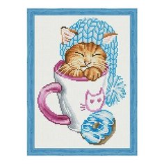 Алмазная мозаика Спящий котёнок с пончиком, ТМ Цветной 30x40 см.