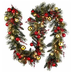 Гирлянда хвойная дакота, хвоя - леска+PVC, 70 тёплых белых LED- огней, 274х30 см, батарейки, National Tree Company 31DAFG