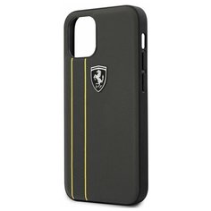 Ferrari для iPhone 12 mini (5.4) чехол Off- Track Genuine leather Stitched stipe Hard Grey