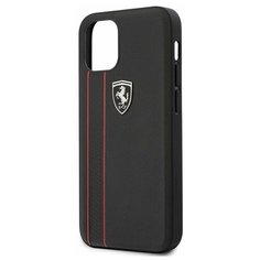 Ferrari для iPhone 12 mini (5.4) чехол Off- Track Genuine leather Stitched stipe Hard Black