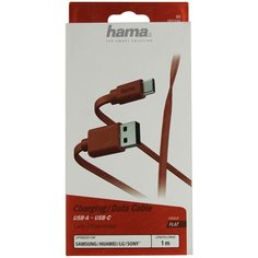 Кабель Hama 00187230 USB (m)-USB Type-C (m) 1 м, красный плоский