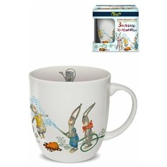 Кружка костяной фарфор PrioritY в подарочной коробке "Заячьи хлопоты" _ Летний душ 350 мл.