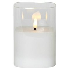 Электрическая восковая свеча FLAMME в стеклянном стакане, белая, тёплый белый мерцающий LED-огонь, "натуральный фитилёк" Star Trading