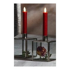 Светодиодные свечи SHORT ANTIQUE, восковые, красные, тёплые белые LED- огни, эффект живого пламени, 15х2.1 см, таймер, ба Star Trading