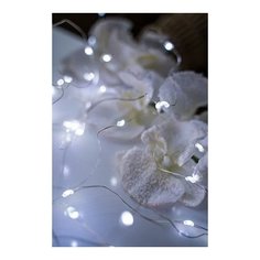 Гирлянда сияющие капли- макси, 20 холодных белых мини LED (крупные диоды), 2 м, серебряная проволока, батарейки, Koopman