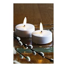 Электрические чайные свечи FLAMME белые, тёплые белые мерцающие LED- огни, натуральный фитилёк, 5,8х5.5 см (2 шт, тай Star Trading