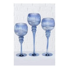Подсвечники бокалы BEAUTY BLUE, стекло, голубые, 30-40 см (3 шт.), Boltze 2004803-boltze