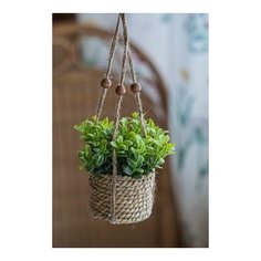 Искусственное растение COZY GREENS в подвесном джутовом кашпо, пластик, 8х12 см, Kaemingk 800249-с-листочками
