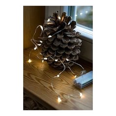 Гирлянда сияющие капли- макси, 20 тёплых белых мини LED (крупные диоды), 2 м, серебряная проволока, батарейки, Koopman In