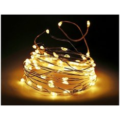 Гирлянда светлячки мерцающие, 40 тёплых белых mini LED- огней, 200+10 см, серебристый провод, батарейки, Koopman Internat