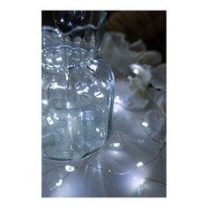 Гирлянда сияющие капли- макси, 80 холодных белых мини LED (крупные диоды), 8 м, серебряная проволока, батарейки, Koopman