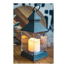 Фонарь тимсон со свечой, серый, пластик, тёплый белый LED- огонь, 24 см, батарейки, Boltze 1008360- серый