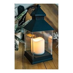 Фонарь тимсон со свечой, черный, пластик, тёплый белый LED- огонь, 24 см, батарейки, Boltze 1008360- черный
