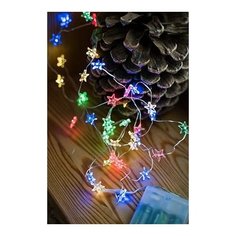 Гирлянда микро звёздочки, 40 разноцветных mini LED- ламп, 2 м, серебристый провод, батарейки, Koopman International AX971