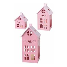 Подсвечники-домики кюфштайн металлические, розовые, комплект - 3 домика, 15-40 см, Boltze 2003807-set