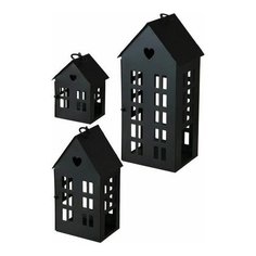 Подсвечники-домики аламо металлические, чёрные, комплект - 3 подсвечника, 13-35 см, Boltze 2003007-set