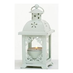 Подсвечник-фонарик под чайную свечу паули - Ажурный орнамент, металлический, белый, 14х7 см, Boltze 4053800-1