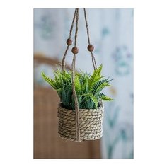 Искусственное растение COZY GREENS в подвесном джутовом кашпо, пластик, 8х12 см, Kaemingk 800249-перистое