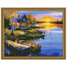 Алмазная мозаика Закат на озере, PaintBoy 40x50 см.