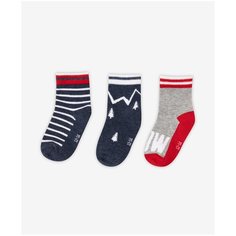 Носки Gulliver Baby комплект из 3 пар, размер 12-14, серый/синий/красный