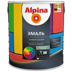 Эмаль алкидная Alpina Эмаль универсальная шелковисто- матовая, База 1, 2,5 л