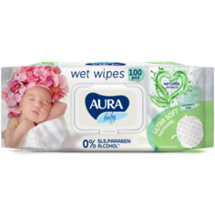 AURA BABY Влажные салфетки детские 0+ с алоэ big-pack с крышкой 100шт