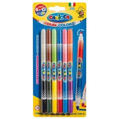 Фломастеры двусторонние Carioca "Bi-Color", 12цв., 6шт., двуцветные, смываемые, блистер, европодвес (арт. 229557)
