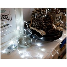 Гирлянда зимние капельки, 30 холодных белых LED- огней, 3+0,3 м, провод прозрачный, батарейки, Koopman International AXS0