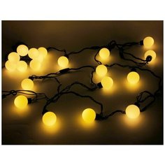Светодиодная гирлянда большие шарики, 20 теплых белых LED, 5 м, коннектор, черный провод, уличная, Rich LED RL- S5-20C-40